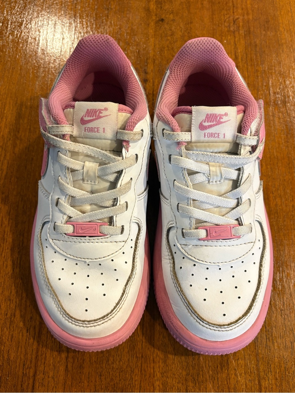 Nike Kids White and Pink Force 1 Low Top Sneakers 1Y